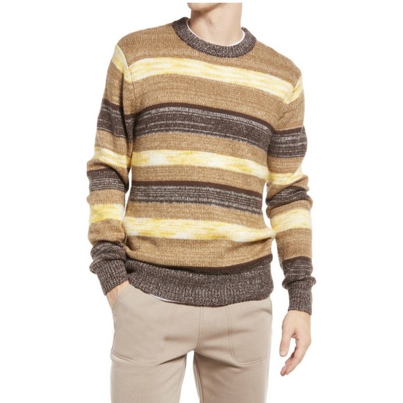 Scotch & Soda Mens Melange Striped Crewneck Sweater Size M Brown Yellow Cotton